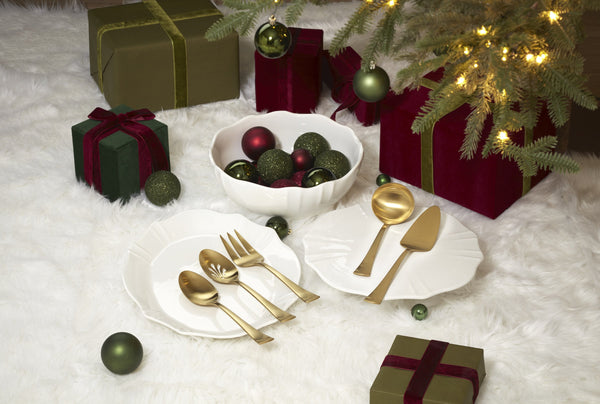Lenox Portola Satin Gold Beaded Handle 18/10 Stainless Steel Elegant Serving Utensil Set for Hosting 5-Piece Hostess Set 897917