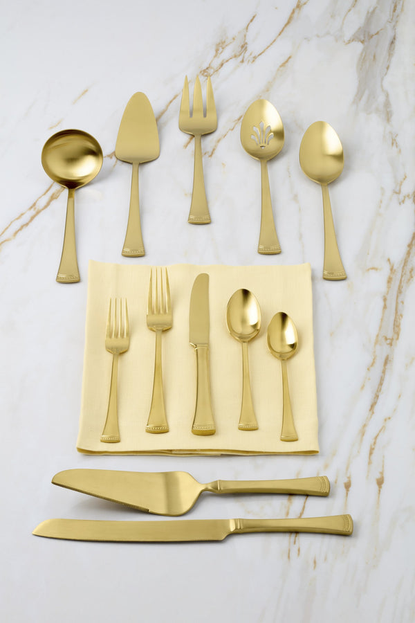 Lenox Portola Satin Gold Beaded Handle 18/10 Stainless Steel Elegant Serving Utensil Set for Hosting 2-Piece Dessert Set 897918