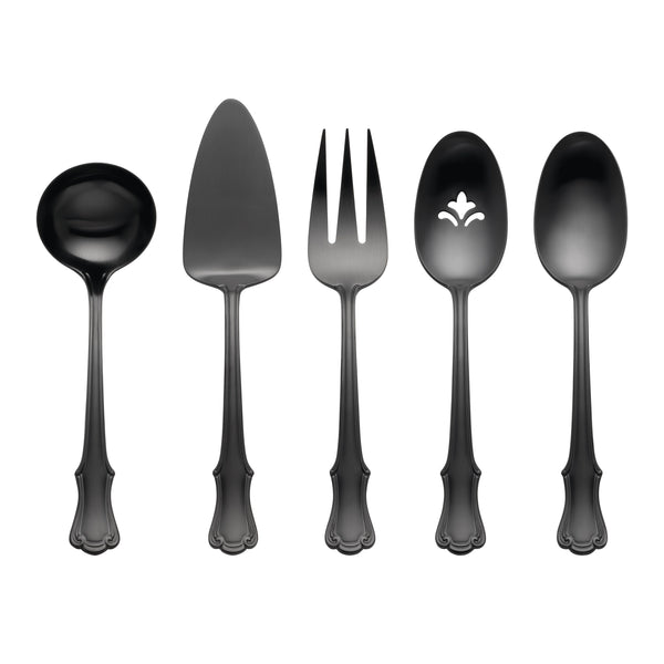 Lenox James Street Stainless Hostess Serving Set Vintage Inspired Flatware for Elegant Dining Tables Black 897921