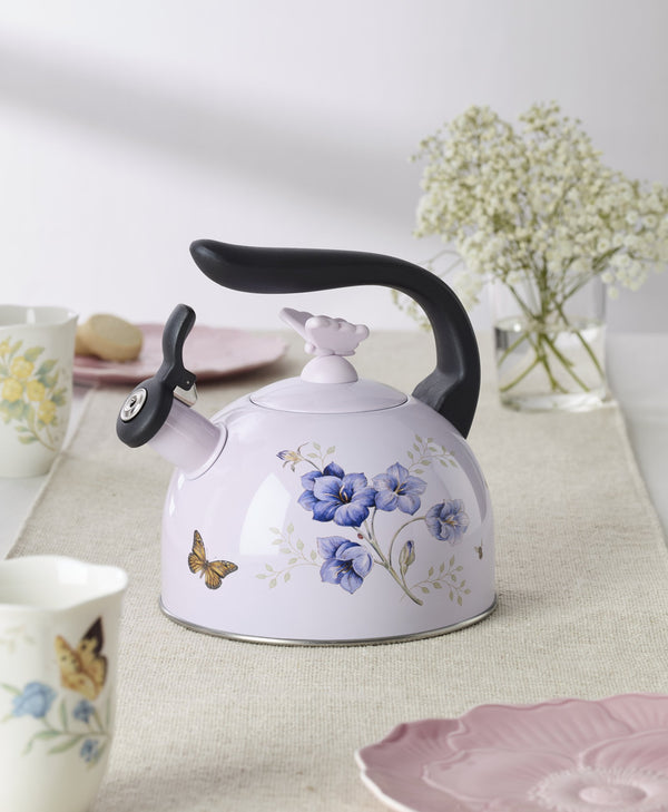 Lenox Butterfly Meadow Enamelware Stovetop Tea Kettle with Floral Motif for Kitchen Brewing Butterfly Meadow Colors 897923