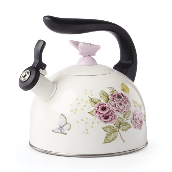 Lenox Butterfly Meadow Enamelware Stovetop Tea Kettle with Floral Motif for Kitchen Brewing Butterfly Meadow 897924