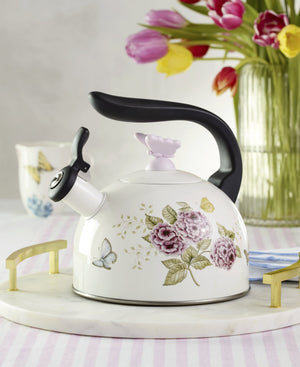 Lenox Butterfly Meadow Enamelware Stovetop Tea Kettle with Floral Motif for Kitchen Brewing Butterfly Meadow 897924