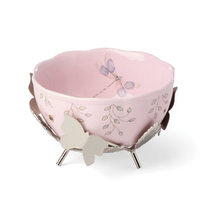 Lenox Butterfly Meadow Porcelain Bowl on Metal Stand Floral Scalloped Collectible Centerpiece Decor 4.5 x 4.5 x 3 inches 897925