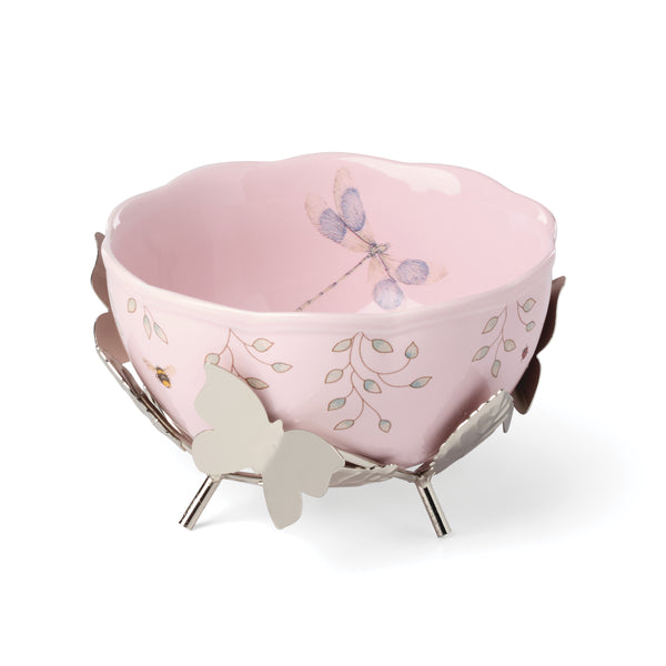 Lenox Butterfly Meadow Porcelain Bowl on Metal Stand Floral Scalloped Collectible Centerpiece Decor 4.5 x 4.5 x 3 inches 897925