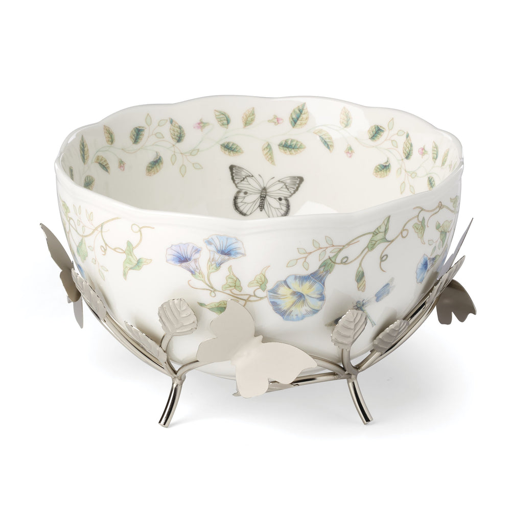 Lenox Butterfly Meadow Porcelain Bowl on Metal Stand Floral Scalloped Collectible Centerpiece Decor 4.5 x 4.5 x 3 inches 897925