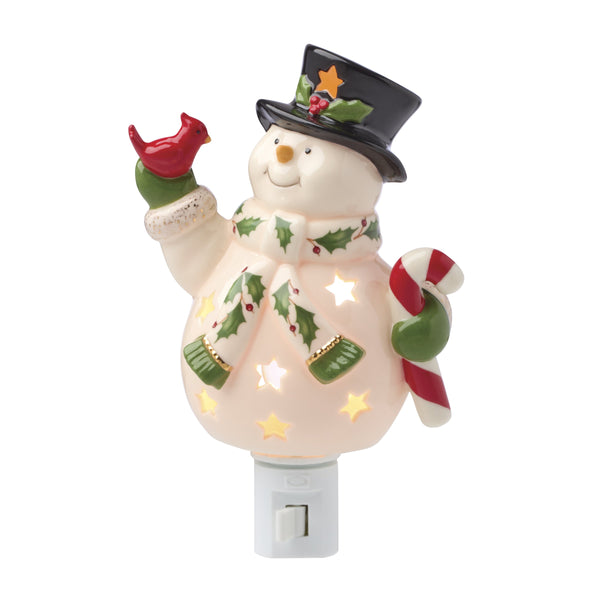Lenox Happy Holly Days Lenox Porcelain Snowman Night Light with Star Cutout Holiday Glow 897958
