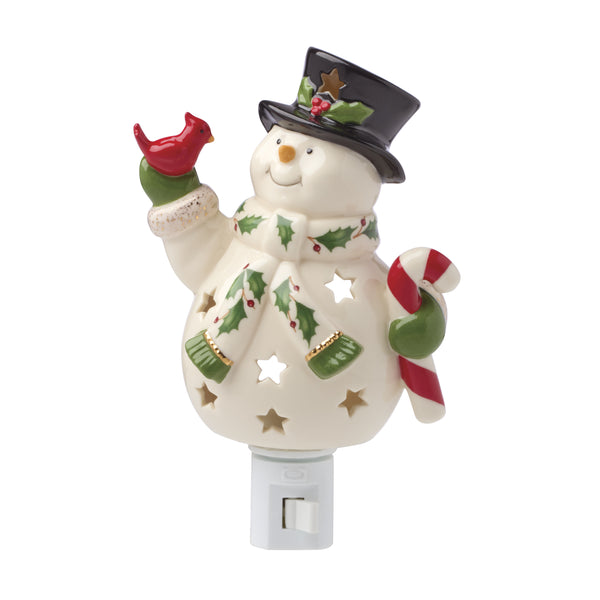 Lenox Happy Holly Days Lenox Porcelain Snowman Night Light with Star Cutout Holiday Glow 897958