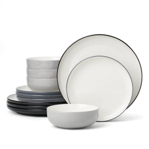 Lenox 24 Seven Colors Ombre Porcelain Dinnerware Set for Everyday Dining and Entertaining Taupe / Grey 897980