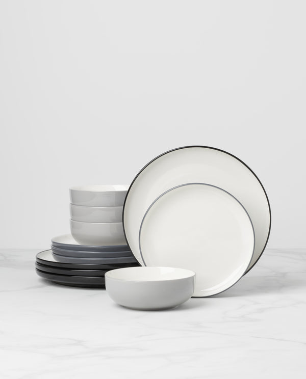 Lenox 24 Seven Colors Ombre Porcelain Dinnerware Set for Everyday Dining and Entertaining Taupe / Grey 897980