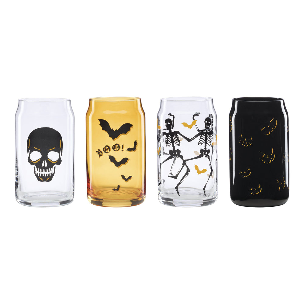 Lenox Vintro Halloween Retro Graphic Can Cooler Glasses Set of 4 Seasonal Drinkware 897986