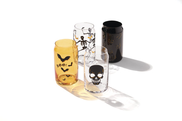 Lenox Vintro Halloween Retro Graphic Can Cooler Glasses Set of 4 Seasonal Drinkware 897986