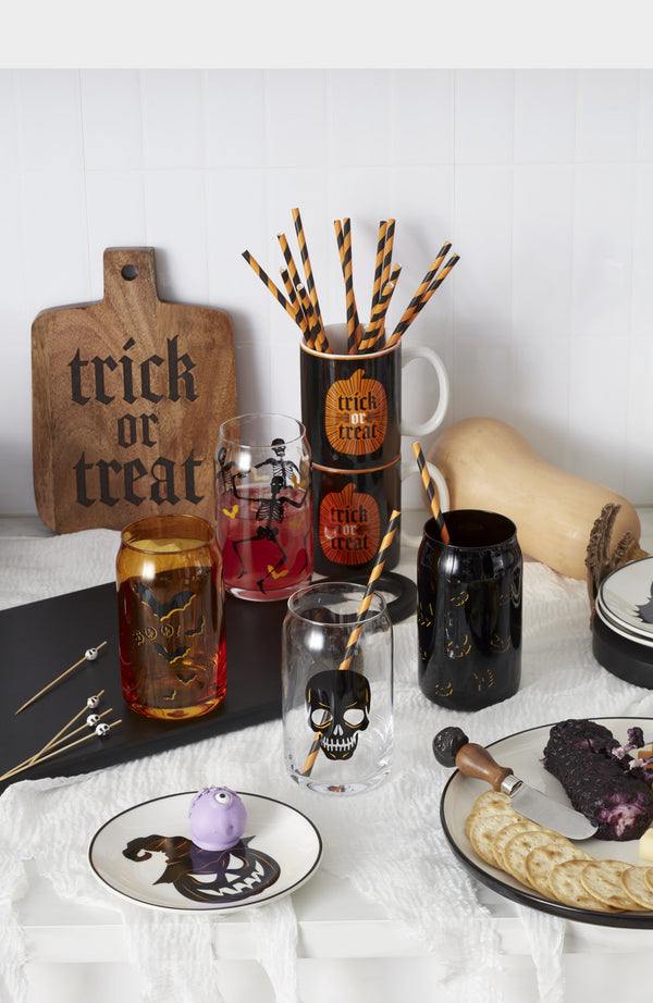 Lenox Vintro Halloween Retro Graphic Can Cooler Glasses Set of 4 Seasonal Drinkware 897986
