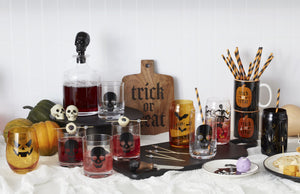 Lenox Vintro Halloween Retro Graphic Can Cooler Glasses Set of 4 Seasonal Drinkware 897986