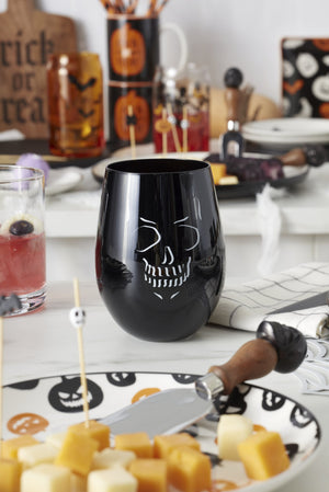 Lenox Vintro Halloween Stemless Wine Glasses Set of 4 Vintage Etched Crystal Barware 897987