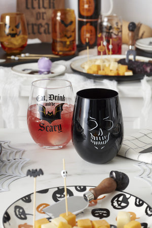 Lenox Vintro Halloween Stemless Wine Glasses Set of 4 Vintage Etched Crystal Barware 897987