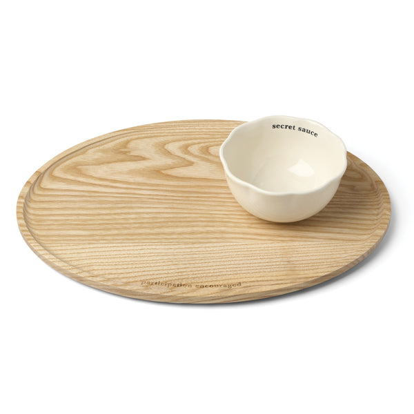 Lenox What a Treat Porcelain Bowl Nestled in Ash Wood Tray Elegant Serving Set 897995