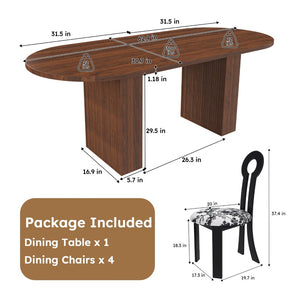 English Elm 62.9" Oval Walnut Veneer Dining Table Seats Six Modern Farmhouse Waterproof Surface W2700S00146