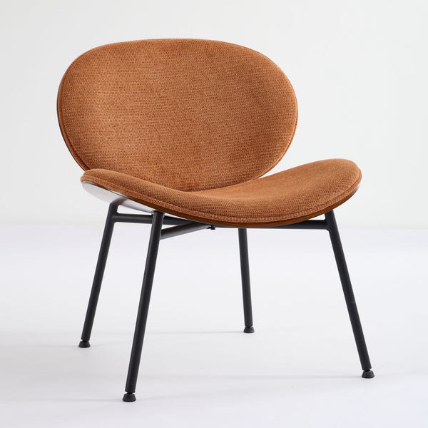 English Elm Mid-Century Shell Chair with Wood Grain Veneer, Curved Wide Seat, Metal-Wood Frame Holds 330+ lbs Orange W1143P214258