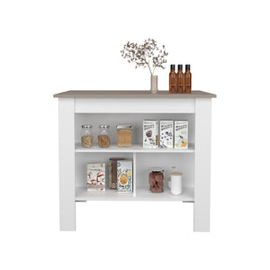 English Elm Kitchen Island Ada Taupe Multi with White Accents – Compact 35.4"H x 40.5"W Durable Engineered Wood Storage Oasis B092P238715