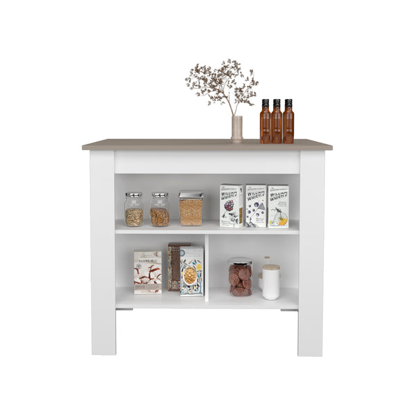 English Elm Kitchen Island Ada Taupe Multi with White Accents – Compact 35.4"H x 40.5"W Durable Engineered Wood Storage Oasis B092P238715