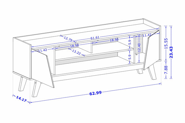 English Elm Marcus 63" TV Stand with Soft-Close Doors and Cable Management, Sturdy MDF Frame & Pine Legs White B365P397917