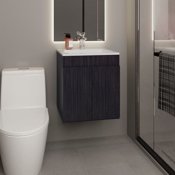 English Elm Bathroom Compact Vanity Cabinet 20.8" H – Engineered Wood Two-Door Storage, Modern Space-Saver Black 24.8 L x 22.83 W x 11.81 H B097P395872