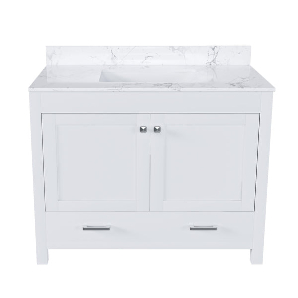 English Elm Modern 43" Bathroom Vanity With Carrara White Top - Stylish, Durable Storage & Soft-Close Features W509S00138