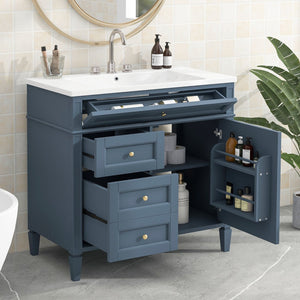 English Elm 36'' Modern Bathroom Vanity With Ceramic Sink, 2 Drawers & Tip-Out Drawer For Stylish Storage Solutions SW000119AAM-2