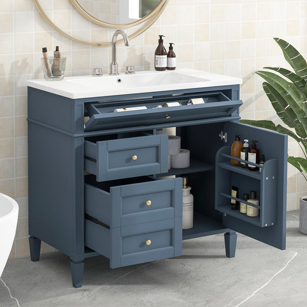 English Elm 36'' Modern Bathroom Vanity With Ceramic Sink, 2 Drawers & Tip-Out Drawer For Stylish Storage Solutions SW000119AAM-2
