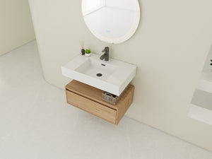 English Elm 30-Inch Wall-Mounted Bathroom Vanity With Resin Sink, Soft-Close Drawer, Modern Oak Finish Design W999S00256