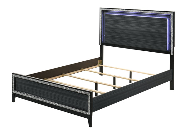 English Elm Haiden Queen Bed with LED Headboard, Weathered Black Finish, Silver Trim Accents & Sturdy 660lb Capacity B2726S00319