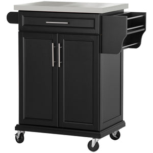 English Elm Homcom Rolling Kitchen Island Cart With Stainless Steel Top, Drawer, Spice Rack & Towel Holder, Black W2225P200674