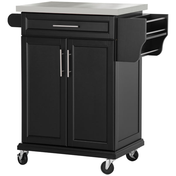 English Elm Homcom Rolling Kitchen Island Cart With Stainless Steel Top, Drawer, Spice Rack & Towel Holder, Black W2225P200674