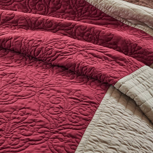 JLA Home Madison Park - 7 Reversible Quilt Set with Euro Shams and Throw Pillows — Textured Microfiber, Ivory & Blue Tones, Machine Washable Red MP13-8805