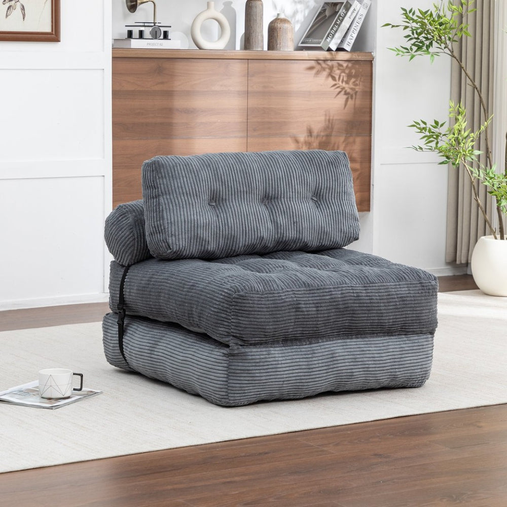 English Elm Folding Floor Sofa Bed Convertible Lounge Chair with Shredded Foam Fill for Bedroom Dark Gray W2200P442794