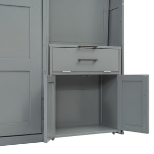 English Elm Twin Murphy Wall Bed with Integrated Closet Drawers and Desk for Studio Spaces Gray LP000595AAE-1