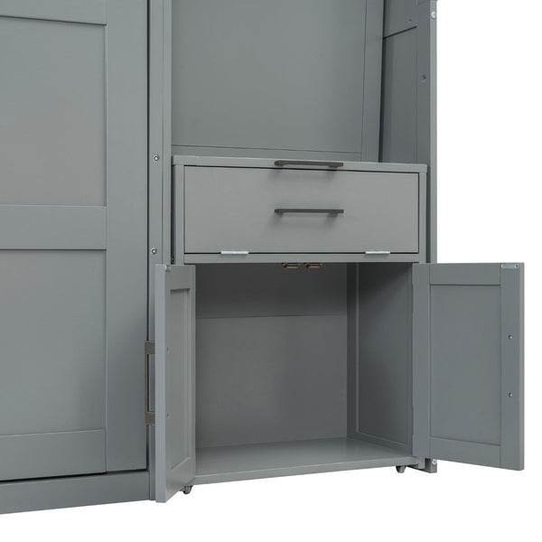 English Elm Twin Murphy Wall Bed with Integrated Closet Drawers and Desk for Studio Spaces Gray LP000595AAE-1