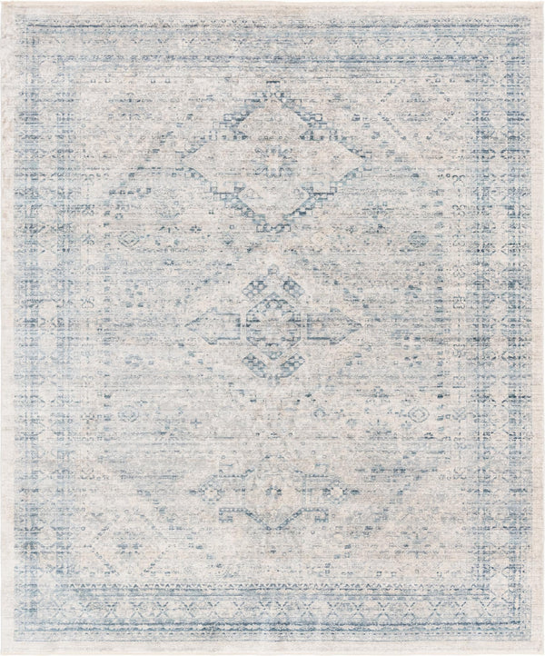Unique Loom Noble Elizabeth Machine Made Medallion Rug Gray, Light Blue/Navy Blue/Ivory 9' 0" x 11' 3"