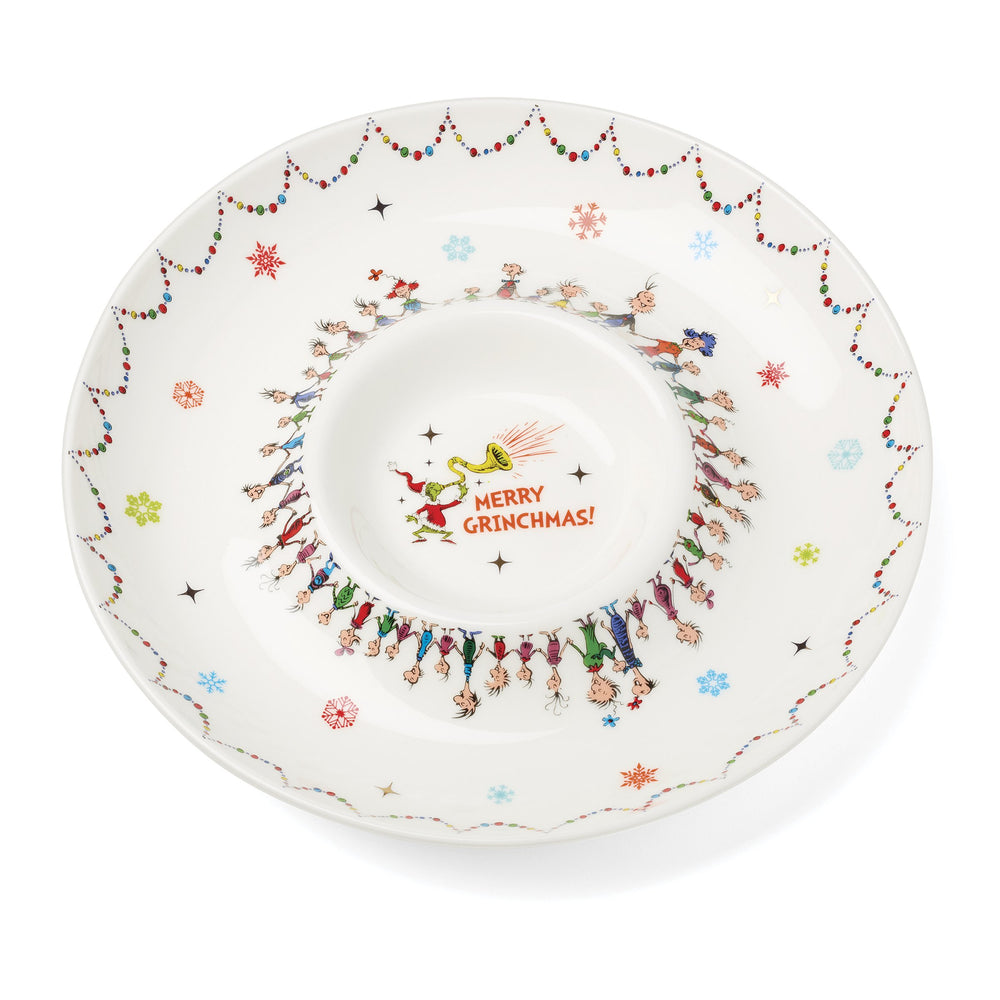 Lenox Merry Grinchmas Porcelain Chip and Dip Serving Bowl with Who-ville Holiday Art 898096