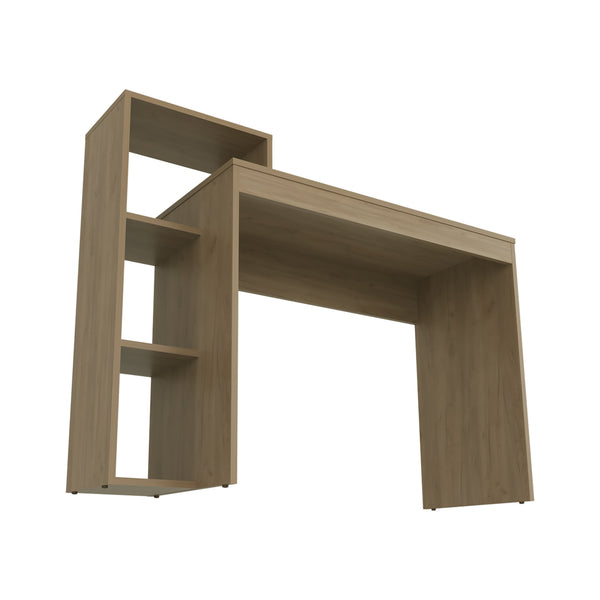 English Elm Salomé Compact Computer Desk with Open Shelves, Natural Oak Finish — Space-Saving 43.3"W Workstation B128P263727