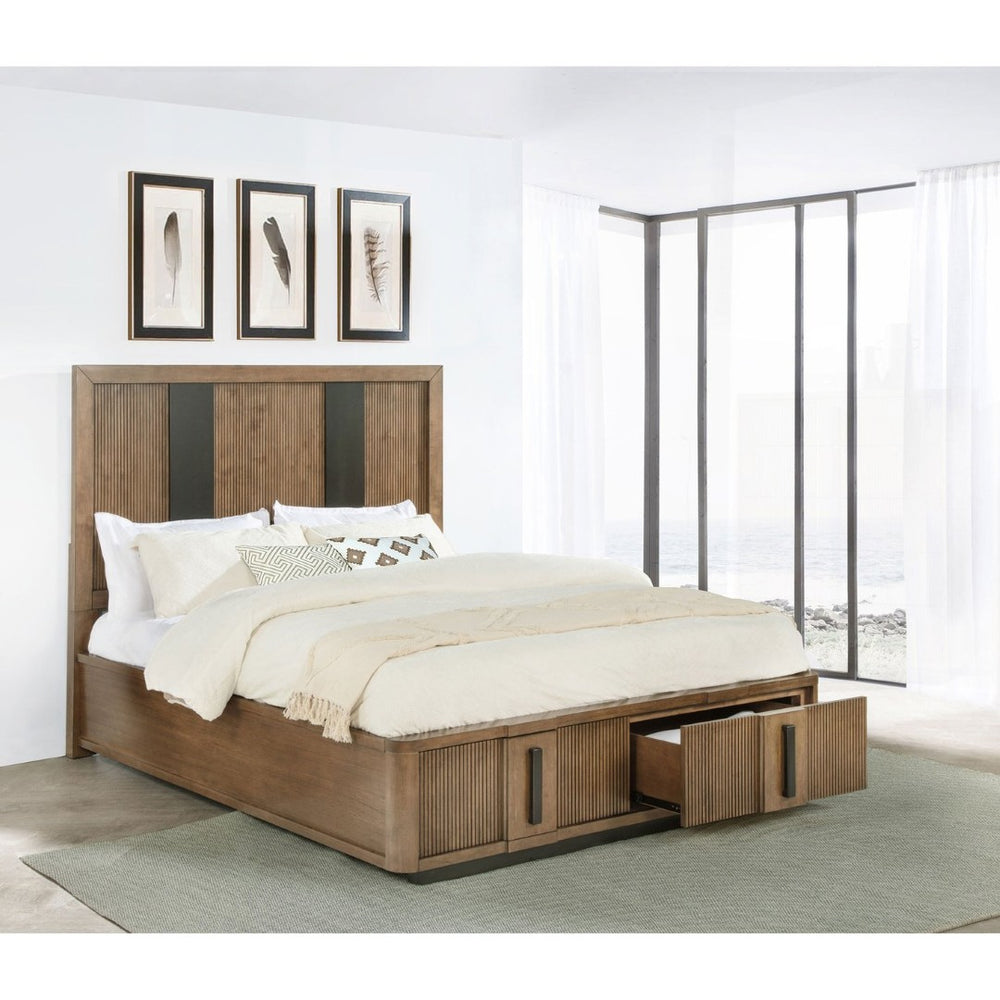 English Elm Moraga Queen Storage Bed with Fluted Ash Veneer Headboard and Footboard Drawers B062S01675