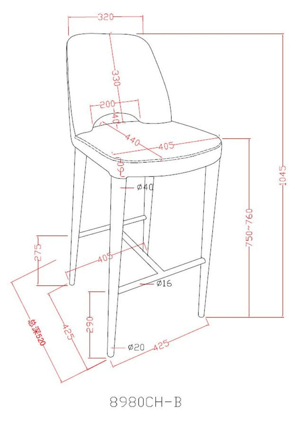 VIG Furniture Williamette Dark Grey Fabric Bar Stool — Mid-Century Modern Full-Back Comfort, Stainless Footrest, No Assembly (30" Seat) VGEUMC-8980CH-B-GRY