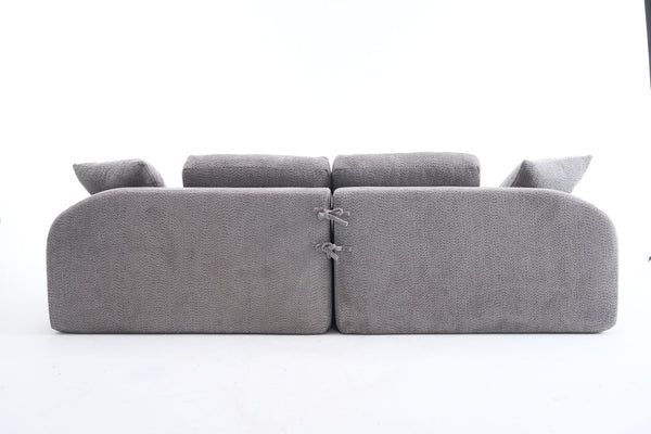 English Elm LY-024GY Plush 4-Seater Compression Sofa in Gray Crochet Yarn Fabric with 4 Pillows, Breathable Comfort 103" wide W2231S00017