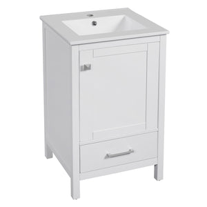 English Elm 20-Inch Compact Bathroom Vanity with Ceramic Sink, Soft-Close Storage, Divider Drawer & Easy Plumbing Access White N729P334847K