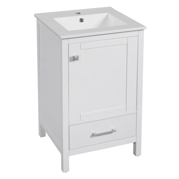 English Elm 20-Inch Compact Bathroom Vanity with Ceramic Sink, Soft-Close Storage, Divider Drawer & Easy Plumbing Access White N729P334847K