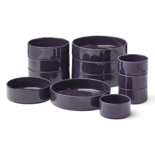 Lenox Modulus Glazed Porcelain Zen Ridged Stackable Dinnerware Set Dishwasher Safe for Kitchen 12-Piece Bowl Set 898170