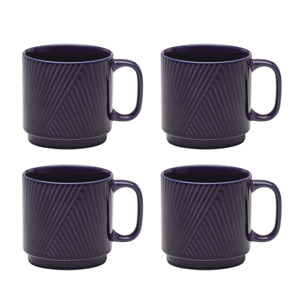Lenox Modulus Glazed Porcelain Zen Ridged Stackable Dinnerware Set Dishwasher Safe for Kitchen Mugs, Set of 4 898176