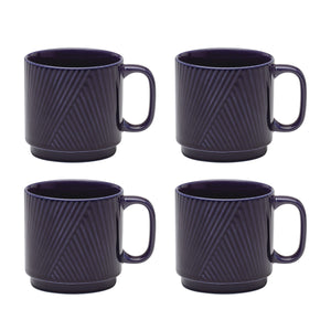 Lenox Modulus Glazed Porcelain Zen Ridged Stackable Dinnerware Set Dishwasher Safe for Kitchen Mugs, Set of 4 898176