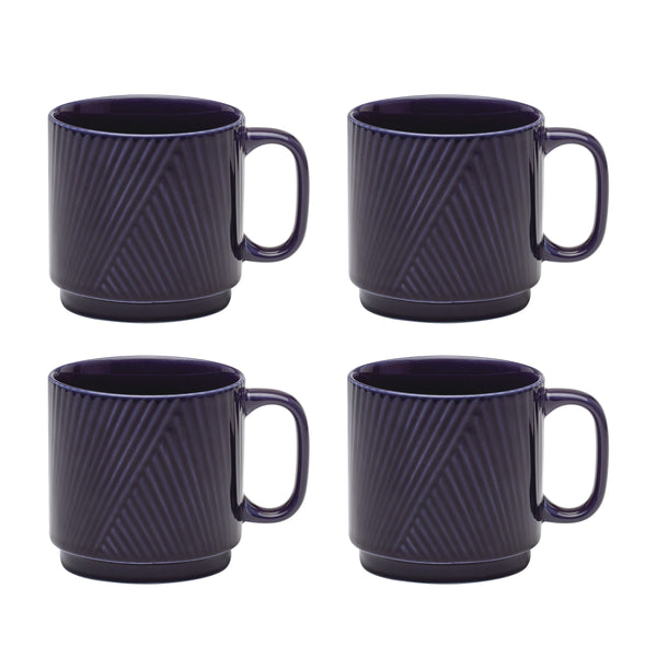 Lenox Modulus Glazed Porcelain Zen Ridged Stackable Dinnerware Set Dishwasher Safe for Kitchen Mugs, Set of 4 898176