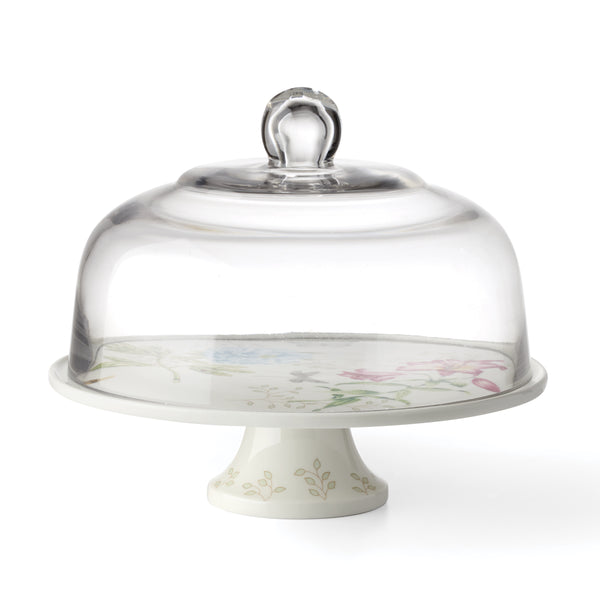 Lenox Butterfly Meadow Anniversary Porcelain Cake Plate with Domed Glass Cover Floral Decal 898188